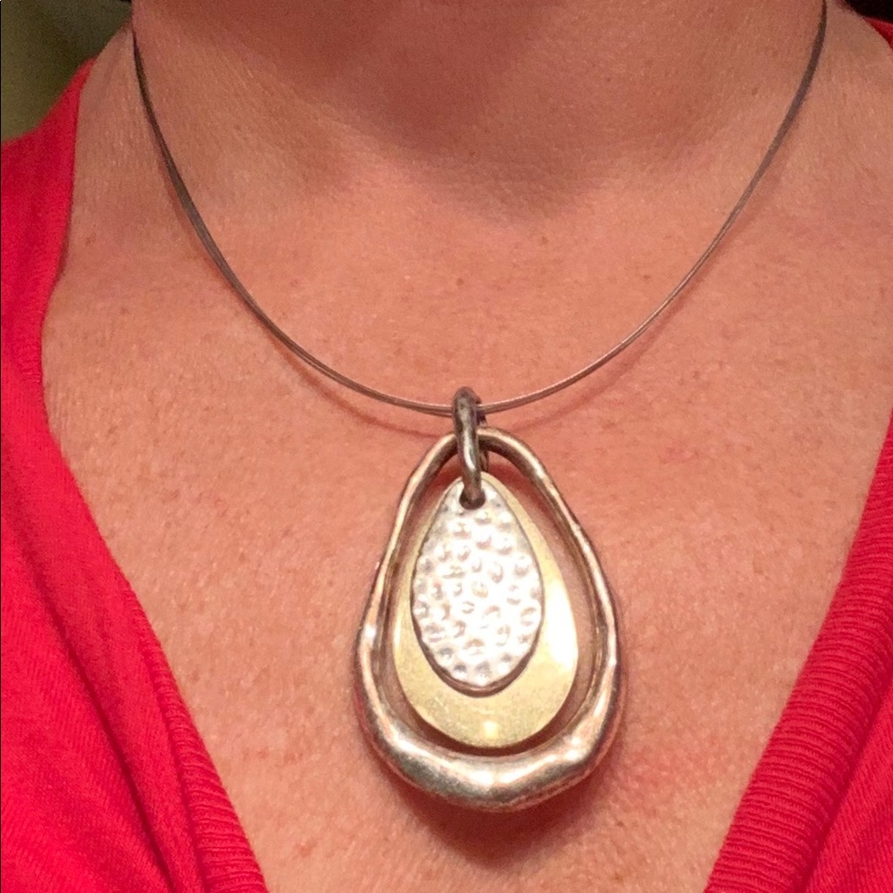 Lia Sophia gold and silver hammered necklace